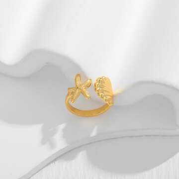 HolidayQbee Shell Starfish Gold Ring for Women