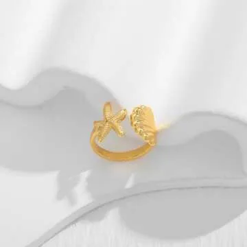 HolidayQbee Shell Starfish Gold Ring for Women