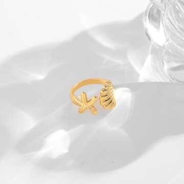 HolidayQbee Shell Starfish Gold Ring for Women