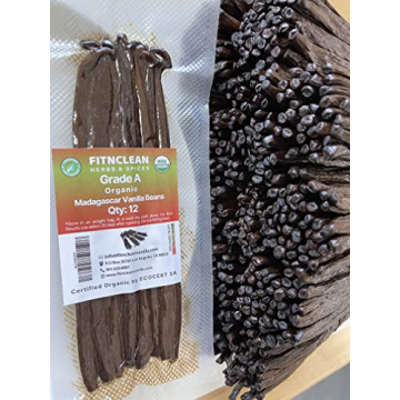 12 Organic Madagascar Vanilla Beans Grade A. Certified USDA Organic 6"-7.5" by FITNCLEAN VANILLA for...