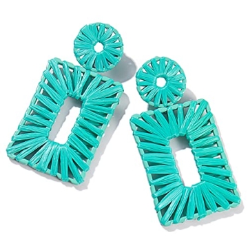 Statement Raffia Earrings Boho Drop Earrings Geometric Dangle Earrings for Women Handmade Straw Earr...