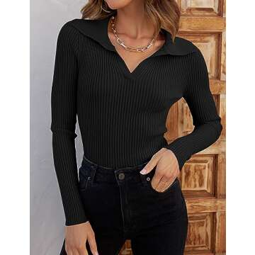 ZESICA Sweaters for Women Spring Long Sleeve V Neck Ribbed Knit Pullover Tops Casual Slim Fit Basic ...