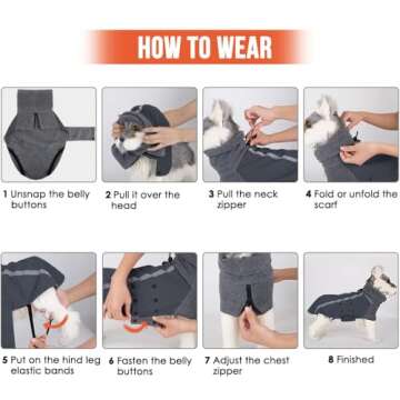 SlowTon Winter Dog Coat, Warm Polar Fleece Lining Doggie Outdoor Jacket with Turtleneck Scarf Reflective Stripe Adjustable Waterproof Windproof Puppy Vest Soft Pet Outfits (XXL,Grey)