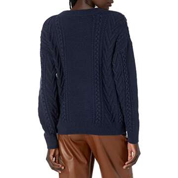 Cable Stitch Women's Cable Crewneck Sweater - Long Sleeve Drop Shoulder Boxy Pullover Knit Top