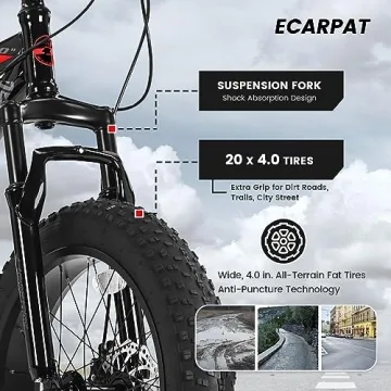Elecony Ecarpat Fat Tire Mountain Bike for Teens