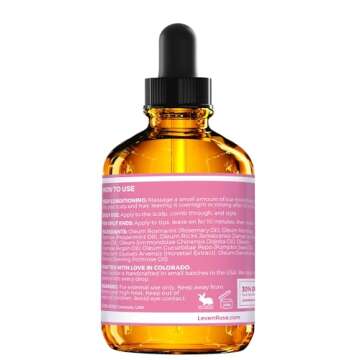Leven Rose Organic Rosemary Hair Growth Oil with Castor, Rosemary, Peppermint, Jojoba, Argan, Pumpkin Seed, Horse Tail Extract, Evening Primrose for all Hair Types, Natural, 2 oz