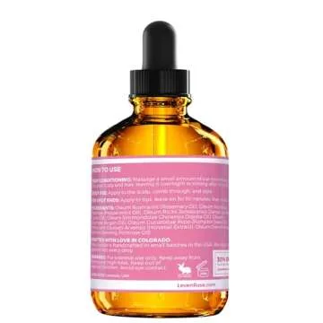 Leven Rose Organic Rosemary Hair Growth Oil with Castor, Rosemary, Peppermint, Jojoba, Argan, Pumpkin Seed, Horse Tail Extract, Evening Primrose for all Hair Types, Natural, 2 oz