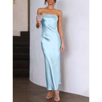 Caracilia Women's Summer Strapless Satin Tube Bodycon Backless Wedding Guest Maxi Dress 2025 Spring ...