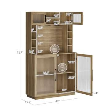 BELLEZE Coffee Wine Bar Cabinet with Power Outlet, 72" Rustic Liquor Cabinet, Tall Fluted Buffet Cab...