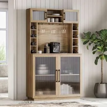 BELLEZE 72" Rustic Coffee Wine Bar Cabinet with Power Outlet