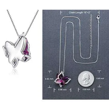 GEMMANCE Gift Butterfly Crystal Necklace with Amethyst Pink Birthstone for February, Silver Tone, 18”+2” Chain