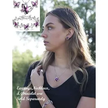 GEMMANCE Gift Butterfly Crystal Necklace with Amethyst Pink Birthstone for February, Silver Tone, 18”+2” Chain