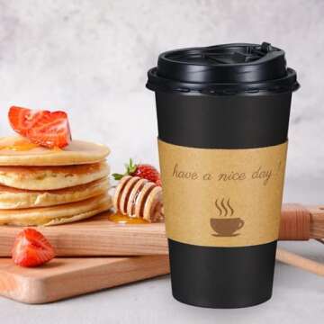 Lamosi 16 OZ Coffee Cups with Lids, 50 Pack - Disposable Hot Cups