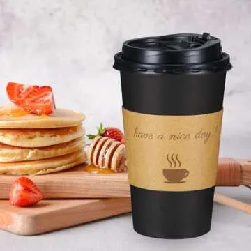 Lamosi 16 OZ Coffee Cups with Lids, 50 Pack - Disposable Hot Cups