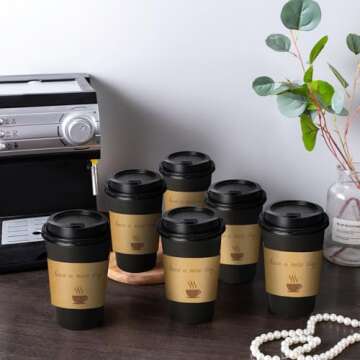 Lamosi 16 OZ Coffee Cups with Lids, 50 Pack - Disposable Hot Cups
