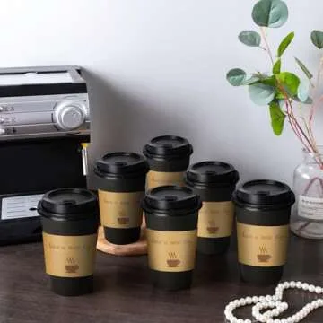 Lamosi 16 OZ Coffee Cups with Lids, 50 Pack - Disposable Hot Cups