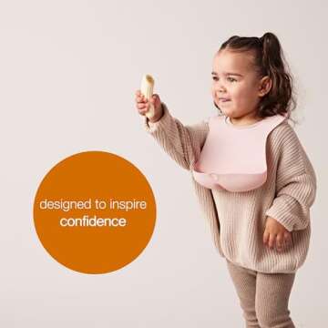 b.box Silicone Bib: Baby Bibs for Boys & Girls Ages 4m+. Dishwasher Safe FDA Food Grade Silicone. Adjustable, Soft, Waterproof. Unique Stay-Open Food Catcher, Roll & Secure for On-The-Go (Blush)