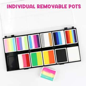 Bowitzki Face Paint 12x10 gm Professional Body Painting Kit For Kids Adults Stencil One Stroke Split Cake Non Toxic Rainbow Flora Dolphin Unicorn Flame Makeup Halloween Christmas Easter - Bright Set