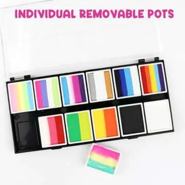 Bowitzki Face Paint 12x10 gm Professional Body Painting Kit For Kids Adults Stencil One Stroke Split Cake Non Toxic Rainbow Flora Dolphin Unicorn Flame Makeup Halloween Christmas Easter - Bright Set