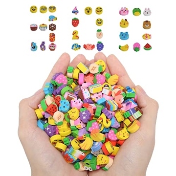 300PCS Mini Cute Pencil Erasers for Kids，Fun Fruits Animals Numbers Cakes Smiling Faces Assorted N...