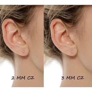 Tornito 12 Pairs Tiny Stud Earrings Stainless Steel Round Cubic Zirconia Barbell Stud Earrings Set For Men Women Screw Flat Back Earrings 2MM-3MM 20G