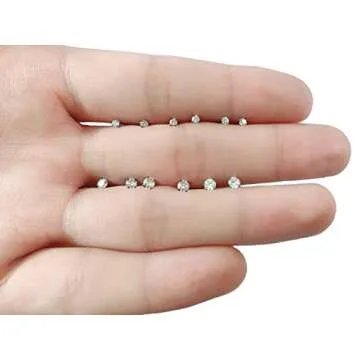 Tornito 12 Pairs Tiny Stud Earrings Stainless Steel Round Cubic Zirconia Barbell Stud Earrings Set For Men Women Screw Flat Back Earrings 2MM-3MM 20G