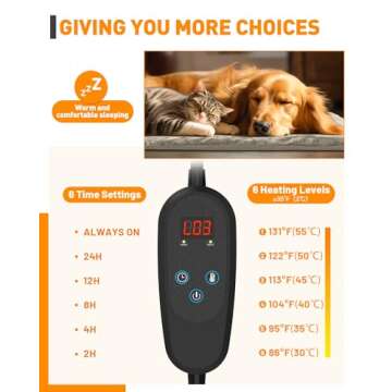 2023 Newest Pet Heating Pad Temperature Adjustment Dog Heating Pad Anti-bite Puppy Heating Pad with Timer Cat Heating Pad Indoor Waterproof Pet Warming Pad Electric Heated Bed Mat Dog