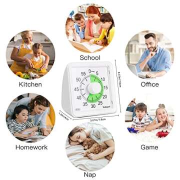 Yunbaoit Visual Analog Timer,Countdown Clock,No Loud Ticking,Time Management Tool for Kids and Adults(White)