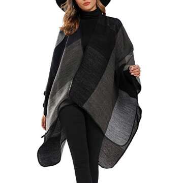 Epsion Women's Color Block Shawl Wrap Plus Size Cardigan Poncho Cape Open Front Long Winter Sweater ...