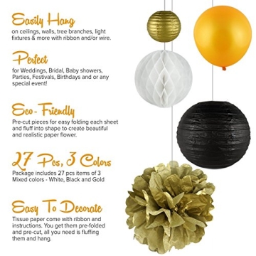 New Years Gold Black White Decor Kit - Party Must-Have