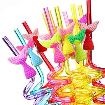 Mermaid Tail Straws Party Favors for Mermaid Birthday Party Supplies,Under The Sea Party Supplies wi...