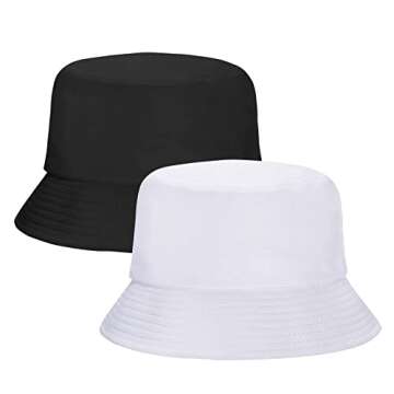 Rosoz 2 Pack Bucket Hat for Women Men Summer Travel Beach Sun Hat Outdoor Cap Unisex Bucket Hats Bla...