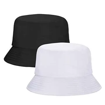 Rosoz 2 Pack Bucket Hat for Women Men Summer Travel Beach Sun Hat Outdoor Cap Unisex Bucket Hats Bla...