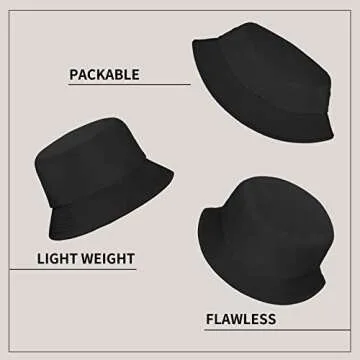Rosoz 2 Pack Bucket Hat for Women Men Summer Travel Beach Sun Hat Outdoor Cap Unisex Bucket Hats Black/White