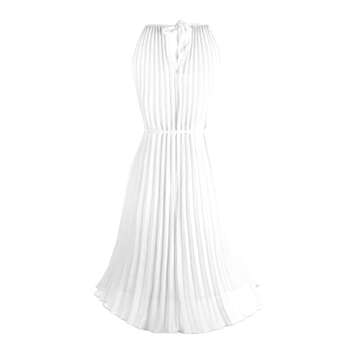 Ellames Women's Summer Spaghetti Strap Pleated Casual Swing Midi Dress with Belt White XL