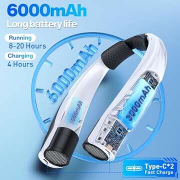 BOTDOYS Portable Hands-Free Neck Fan - 6000mAh Strong Air Volume, 6 Speeds, Long Battery Life, Non-S...