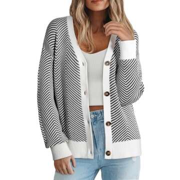 Dokotoo White Cardigan Sweaters for Women 2024 Fashion Trendy Loose Casual Fall Thick Striped Long S...