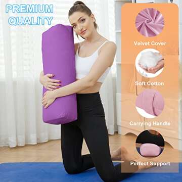 Yoga Bolster Pillow for Restorative Yoga - Soft Velvet, Cotton Filled, Meditation Support - Ideal fo...