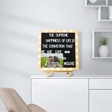 Black Felt Letter Board with Lights, Built-in LED Lights -Message Board Adjustable Stand, 340 Letters,- for Menus, Pregnancy Announcement, Weddings, Party Planning(10 * 10) (blackＢ)