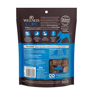 Wellness CORE Dog Treats, Natural, Grain Free, Tender Jerky, Beef & Venison (4 Ounce Bag)
