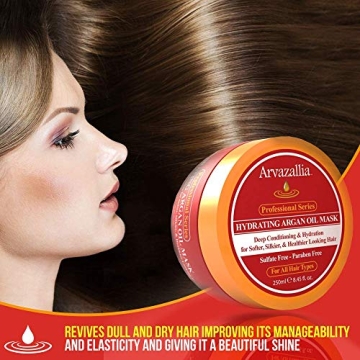 Arvazallia Hydrating Argan Oil Hair Mask and Deep Conditioner for Dry or Damaged Hair (8.45 oz Jar)