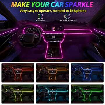 Fimker 5 in 1 LED Strip Lights - RGB Interior Car Lights with App Control