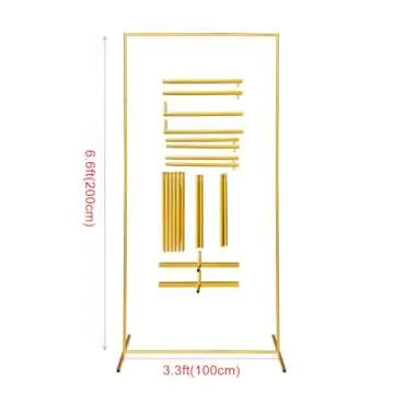 Gold Wedding Arch Backdrop Stand, 6.6FT*3.3FT Square Balloon and Flower Metal Frame for Ceremony, An...