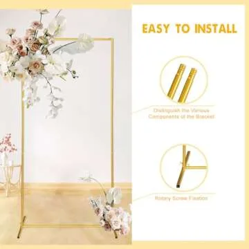 Gold Wedding Arch Backdrop Stand, 6.6FT*3.3FT Square Balloon and Flower Metal Frame for Ceremony, Anniversary, Party, Baby Shower Photo Booth Decoration.