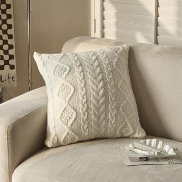 Cozy Decorative Knit Throw Pillow Cover for Christmas Farmhouse Style Home Accent (18x18)