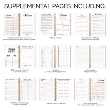 bloom daily planners 2019 Calendar Year Day Planner - Passion/Goal Organizer - Monthly and Weekly Dated Agenda Book - (January 2019 - December 2019) - 6" x 8.25" - Rose Gold Stripes