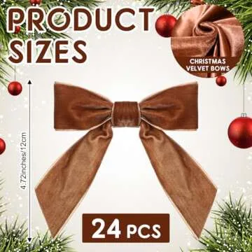 Daifunli 24 Pcs Velvet Christmas Bows for Christmas Tree 4.72" Rustic Crafts Gift Velvet Ribbon Bows...