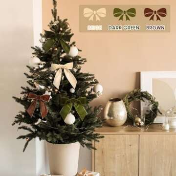 Daifunli 24 Pcs Velvet Christmas Bows for Christmas Tree 4.72" Rustic Crafts Gift Velvet Ribbon Bows Twist Tie Bows for Xmas Wreaths Garland Gift Wrapping Wedding Decor(Khaki, Brown, Green)