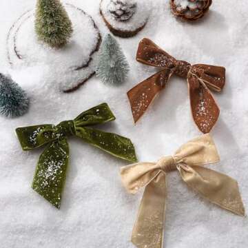 Daifunli 24 Pcs Velvet Christmas Bows for Christmas Tree 4.72" Rustic Crafts Gift Velvet Ribbon Bows Twist Tie Bows for Xmas Wreaths Garland Gift Wrapping Wedding Decor(Khaki, Brown, Green)