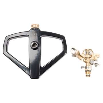 M PLUS Water Sprinkler, Heavy Duty Brass Impact Lawn Sprinkler with Metal Sled, Water Sprinkler Adjustable Angle and Distance, Watering Up to 41' Diameter Circle